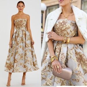 Mac Duggal Strapless Gold and Cream Dress